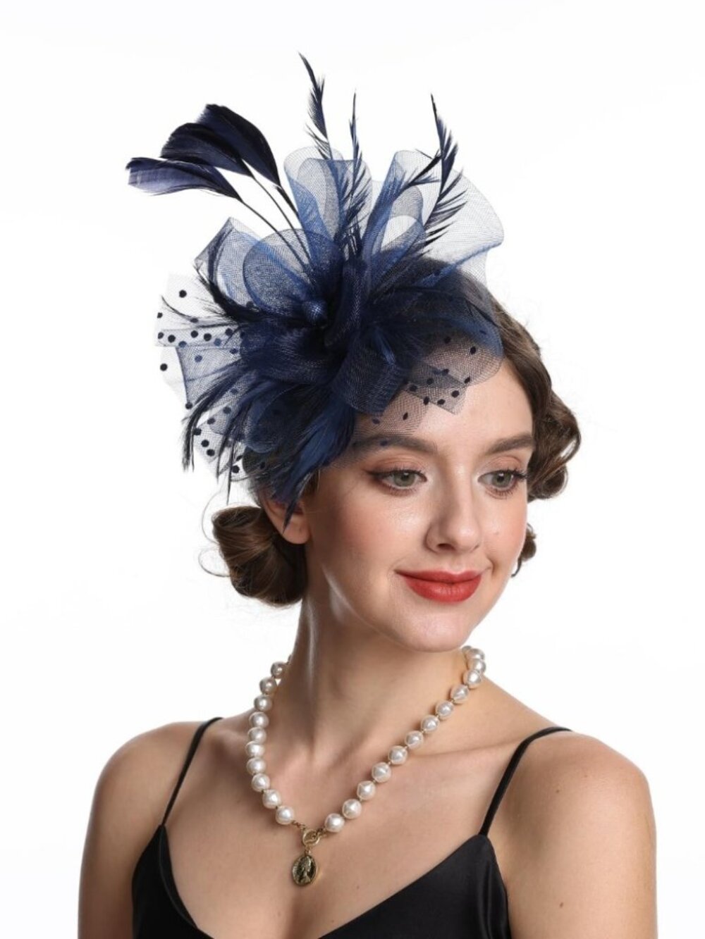 Women’s Feather Fascinator Derby Bridal Hat- Hj13-navy
